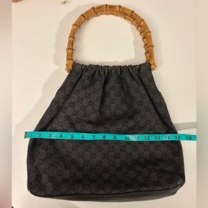 Gucci Black Patterned Bag with Bamboo Handle